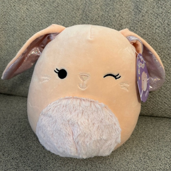 NWT   🐰 8" SATINE the Peach BUNNY Rabbit w/ FUZZY tummy -Easter Spring - Picture 2 of 4